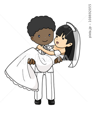 お姫様抱っこをするカップルのイラスト(日本人女性を抱きかかえる黒人男性) お姫様抱っこをするカップルのイラスト(日本人女性を抱きかかえる黒人男性) 108692055