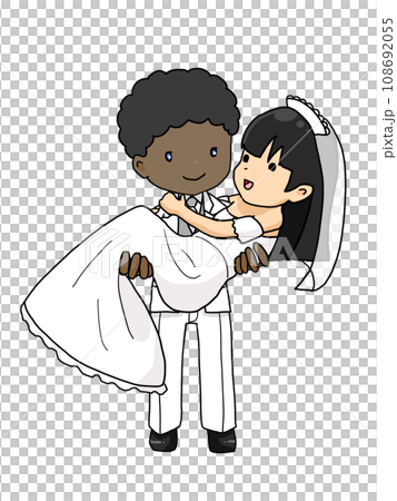 お姫様抱っこをするカップルのイラスト(日本人女性を抱きかかえる黒人男性) お姫様抱っこをするカップルのイラスト(日本人女性を抱きかかえる黒人男性) 108692055