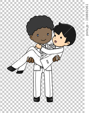 Illustration of a couple holding a princess (a black man holding a Japanese man) Illustration of a couple holding a princess (a black man holding a Japanese man) 108692061