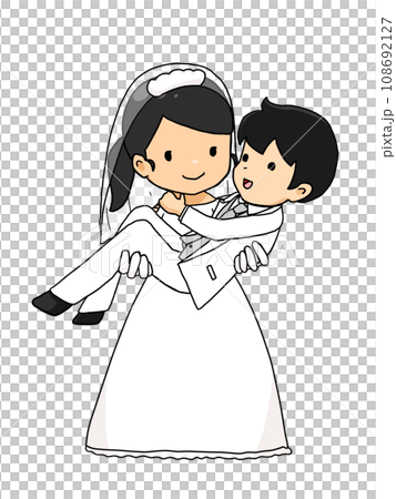 お姫様抱っこをするカップルのイラスト(日本人男性を抱きかかえる日本人女性) お姫様抱っこをするカップルのイラスト(日本人男性を抱きかかえる日本人女性) 108692127