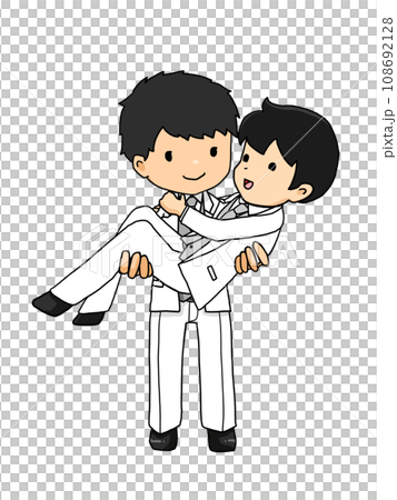 お姫様抱っこをするカップルのイラスト(日本人男性を抱きかかえる日本人男性) お姫様抱っこをするカップルのイラスト(日本人男性を抱きかかえる日本人男性) 108692128