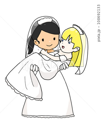 お姫様抱っこをするカップルのイラスト(白人女性を抱きかかえる日本人女性) お姫様抱っこをするカップルのイラスト(白人女性を抱きかかえる日本人女性) 108692133
