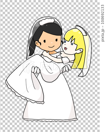 お姫様抱っこをするカップルのイラスト(白人女性を抱きかかえる日本人女性) お姫様抱っこをするカップルのイラスト(白人女性を抱きかかえる日本人女性) 108692133