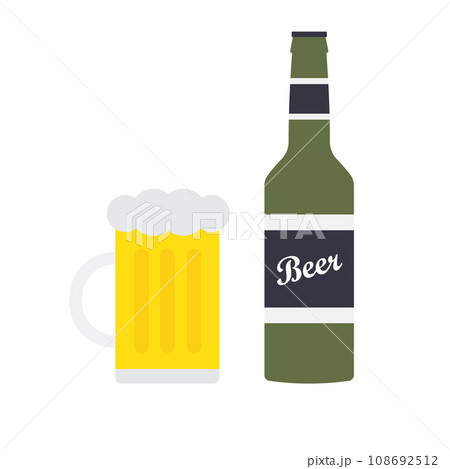 Vector flat beer bottle and glass 108692512