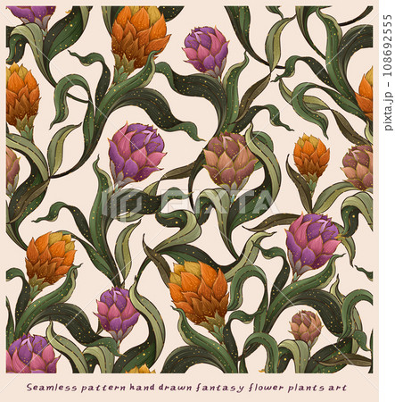 004 Seamless pattern hand drawn fantasy flower plant art 108692555