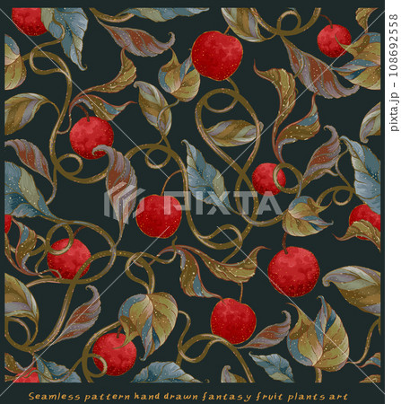 007 Seamless pattern hand drawn fantasy plant fruit art 108692558