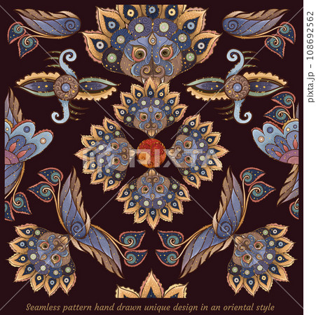 018 Seamless pattern hand drawn unique design in an oriental style 018 Seamless pattern hand drawn unique design in an oriental style 108692562