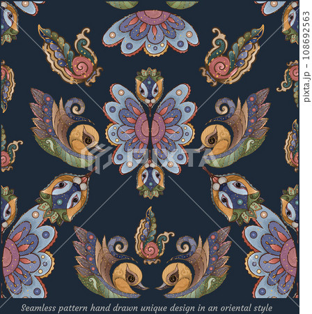 019 Seamless pattern hand drawn unique design in an oriental style 019 Seamless pattern hand drawn unique design in an oriental style 108692563