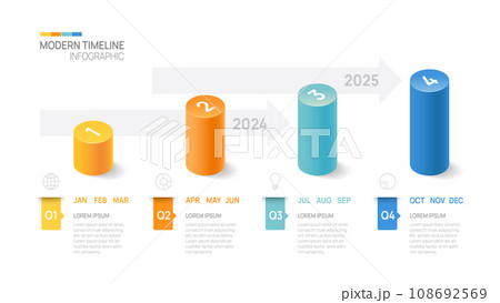 Business step timeline infographic arrow template. Modern milestone element timeline diagram calendar and 4 quarter topics, vector infographics. 108692569