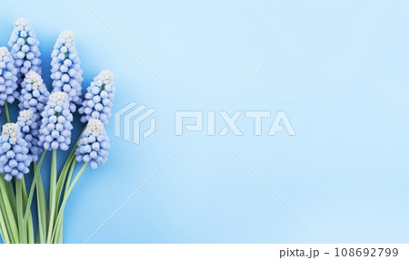 Vibrant bunch purple hyacinths against a vivid blue backdrop. AI Generative 108692799