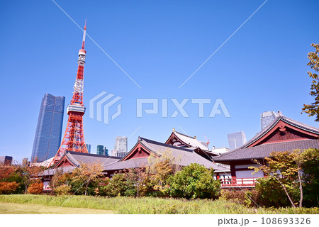 芝増上寺と東京タワー 108693326
