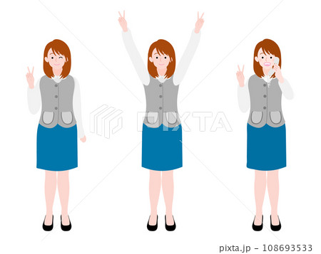 ピースサインをするOLのイラストセット 108693533
