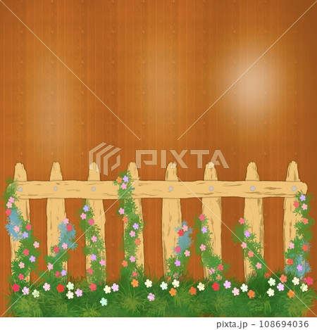 wooden fence with flowers wooden fence with flowers 108694036