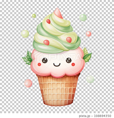 Ice cream cone green and red color for Christmas festival on transparent background 108694350