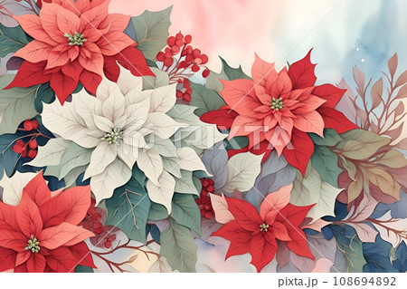 Poinsettia plant watercolor illustration background for Christmas event. 108694892