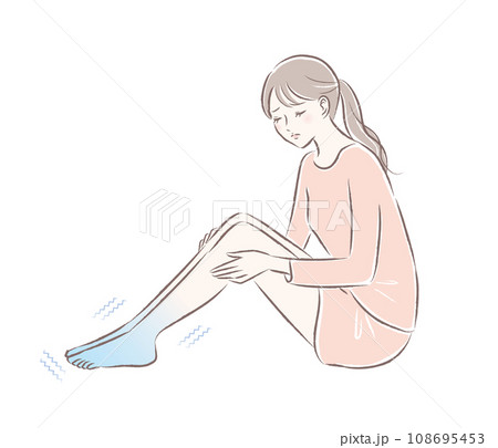 寒さ・冷え性で足先が震える若い女性のイラスト 寒さ・冷え性で足先が震える若い女性のイラスト 108695453