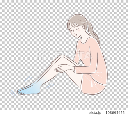 寒さ・冷え性で足先が震える若い女性のイラスト 寒さ・冷え性で足先が震える若い女性のイラスト 108695453