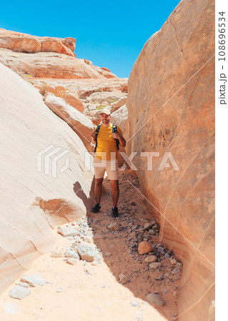 Man with View from in zion national park Man with View from in zion national park 108696534