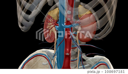 The renal eries are large blood vessels that carry blood from your he to your kidneys. 108697181
