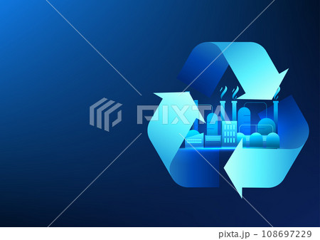 Recycling symbol inside is an industrial factory. This refers to the industry that uses alternative energy and renewable energy in production. and reduce carbon production in the environment 108697229