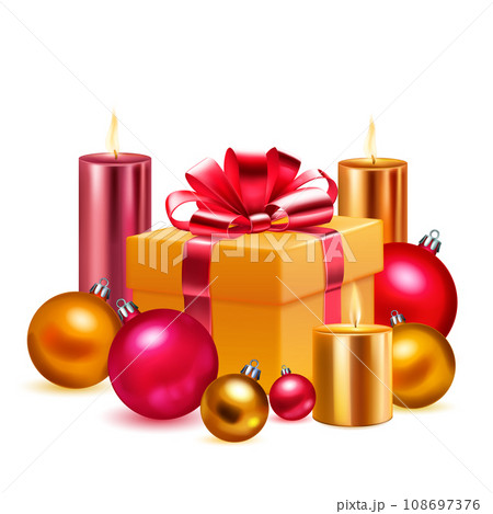 Gift box, candles and balls Gift box, candles and balls 108697376