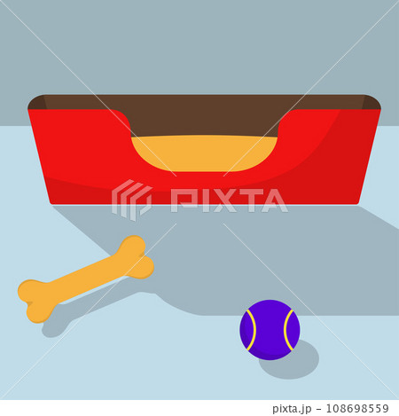Pet care accessory, set. Bone, ball, a deckchair. Flat style vector illustration, isolated. 108698559