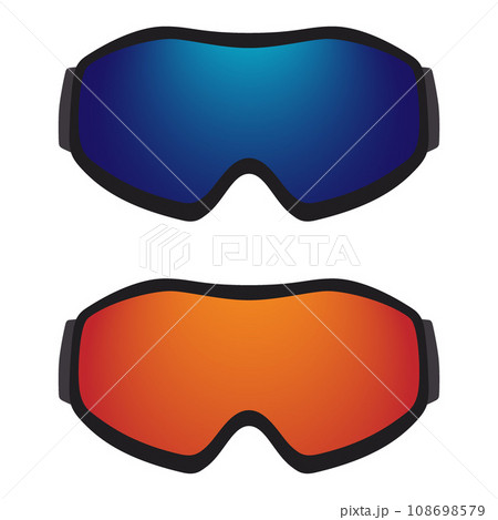 Set of classic ski and snowboard glasses with colored rims. Vector illustration in flat style isolated on white background. 108698579