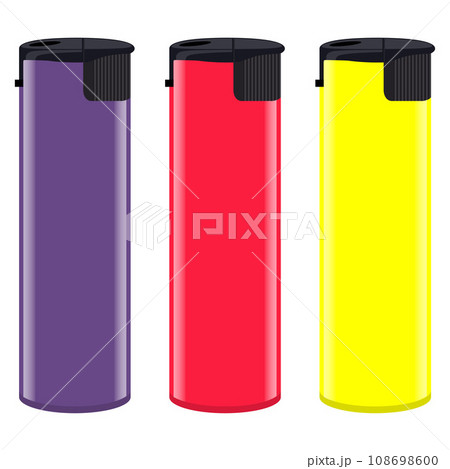 Pocket plastic colorful gas lighters isolated on white background, set. Vector illustration. 108698600
