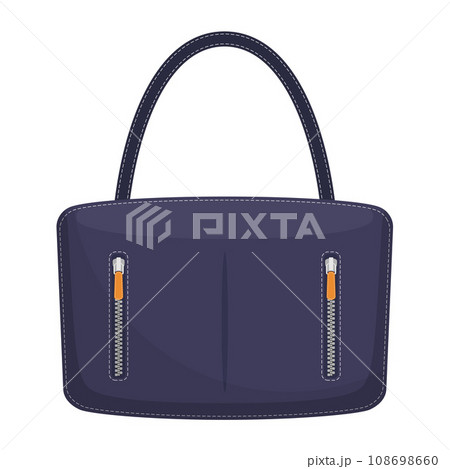 Stylish colorful leather handbag with white stitching. Fashionable women s bag isolated on white background. Vector illustration in flat style. 108698660