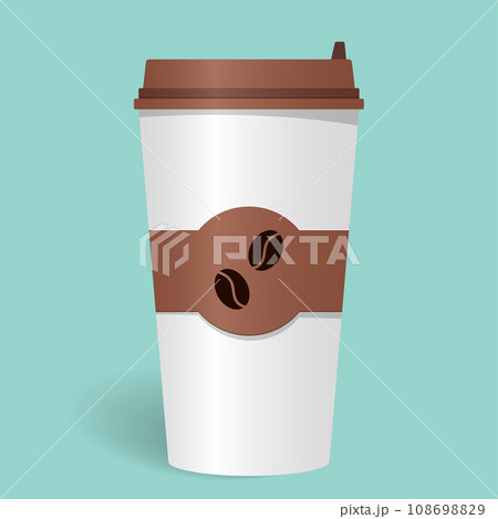 Realistic paper coffee Cup with lid and emblem with coffee beans. Take-away coffee. Coffee to go. Vector illustration. Realistic paper coffee Cup with lid and emblem with coffee beans. Take-away coffee. Coffee to go. Vector illustration. 108698829