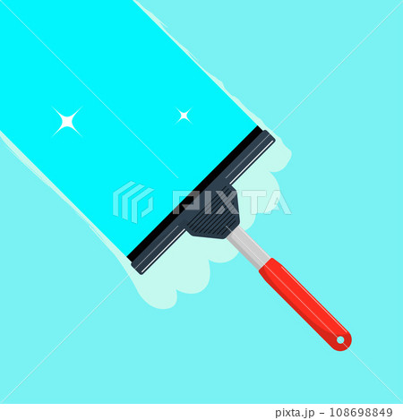 Window cleaning. Glass scraper glides over the glass, making it clean. Window cleaning service concept. Vector illustration in flat style. 108698849