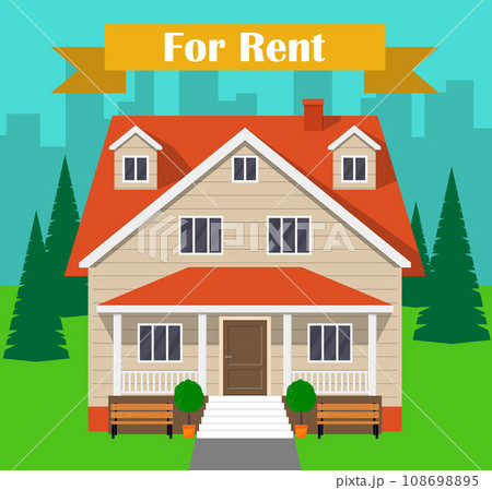 House for rent. Traditional cottage s facade, house renting concept. Vector illustration in flat style. House for rent. Traditional cottage s facade, house renting concept. Vector illustration in flat style. 108698895