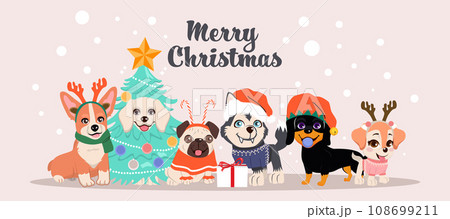 Merry Christmas And Happy New Year With Dogs Greeting Card 108699211