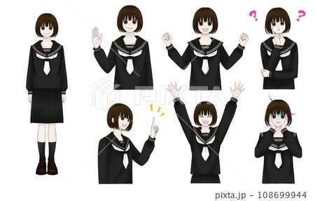 セーラー服を着た女子中学生の色々な表情やポーズ 108699944