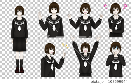 セーラー服を着た女子中学生の色々な表情やポーズ 108699944
