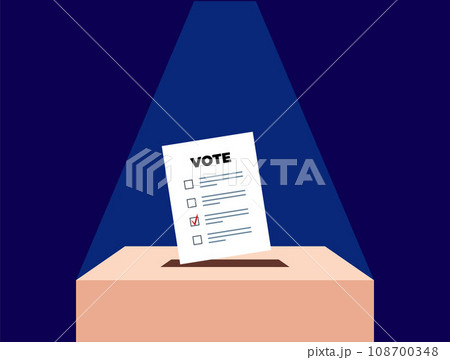 Puts voting ballot in ballot box. Voting and election concept. Vector illustration. 108700348