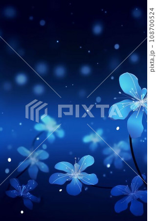 Magic white flower on blue spectrum in the dark like a dream Created with Generative AI technology. 108700524