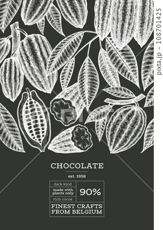 Cocoa Chalk Board Vector Banner Template. Chocolate Retro Cocoa Beans Background. Vintage Style Hand Drawn Illustration. 108701425