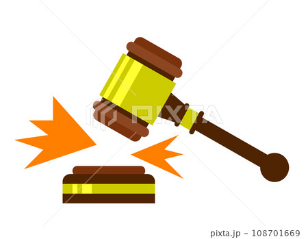 裁判やオークションで使う木槌ハンマーのイラスト 108701669