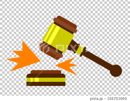 裁判やオークションで使う木槌ハンマーのイラスト 108701669