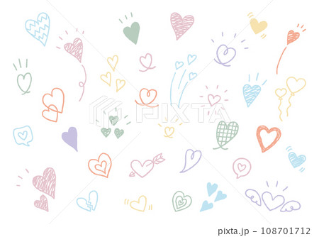 手描き ハート型 イラストセット くすみパステルカラー 手描き ハート型 イラストセット くすみパステルカラー 108701712