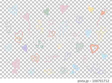 手描き ハート型 イラストセット くすみパステルカラー 手描き ハート型 イラストセット くすみパステルカラー 108701712