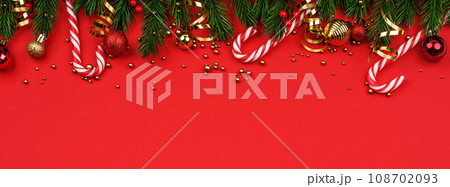 green fir frame christmas red background 108702093