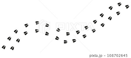 Path hooves footprints of horse, mustang, pony, deer, cow, goat, sheep, elk, antelope. Horse hooves. Deer tracks. Silhouette. Vector isolated. Hippodrome, horse racing, farm, stud farm Path hooves footprints of horse, mustang, pony, deer, cow, goat, sheep, elk, antelope. Horse hooves. Deer tracks. Silhouette. Vector isolated. Hippodrome, horse racing, farm, stud farm 108702645
