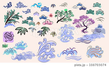 Big  set japanese hand drawn icons 108703074