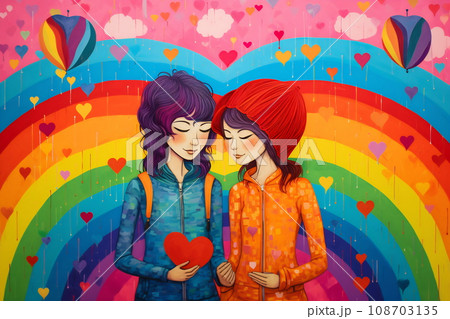 Valentines day. Multicolored rainbow abstract heart design with couple Valentines day. Multicolored rainbow abstract heart design with couple 108703135