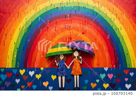 Valentines day. Multicolored rainbow abstract heart design with couple Valentines day. Multicolored rainbow abstract heart design with couple 108703140