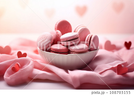 Valentine's Day sweets. Pink macaroons heart shaped 108703155