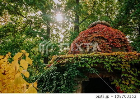 Ganesha temple, hinduism religion. Indian traditional exterior, autumn nature Ganesha temple, hinduism religion. Indian traditional exterior, autumn nature 108703352