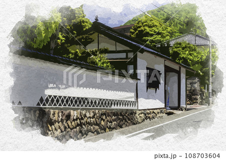 水彩画風　新見御殿町　温故館　渡辺屋敷　岡山県新見市 108703604